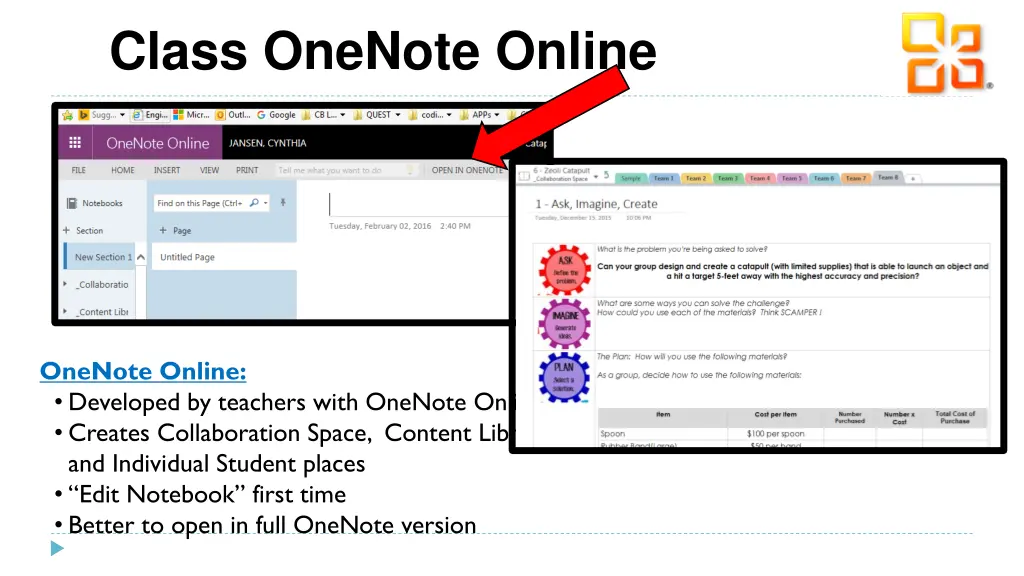 class onenote online