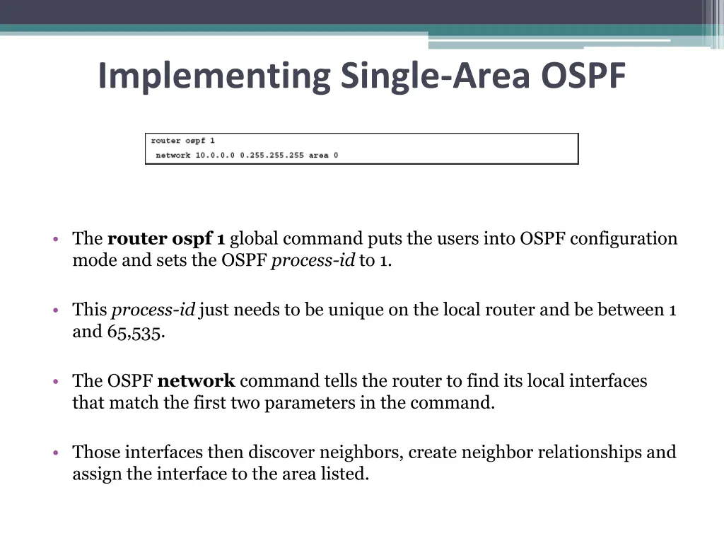 implementing single area ospf 2
