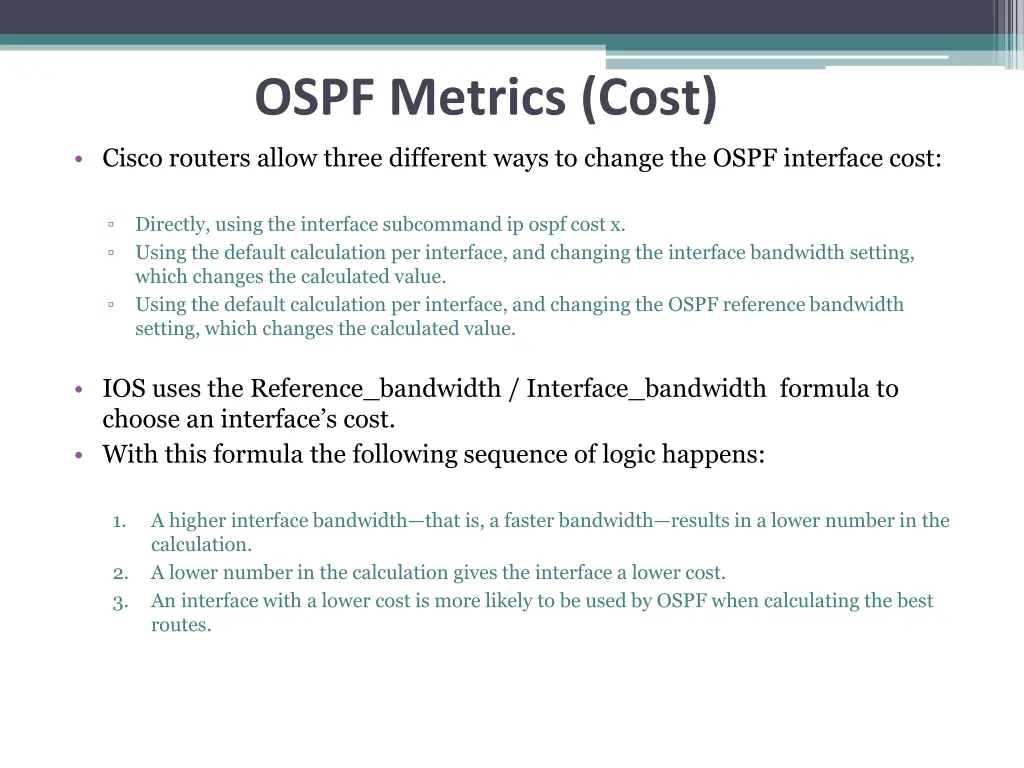 ospf metrics cost