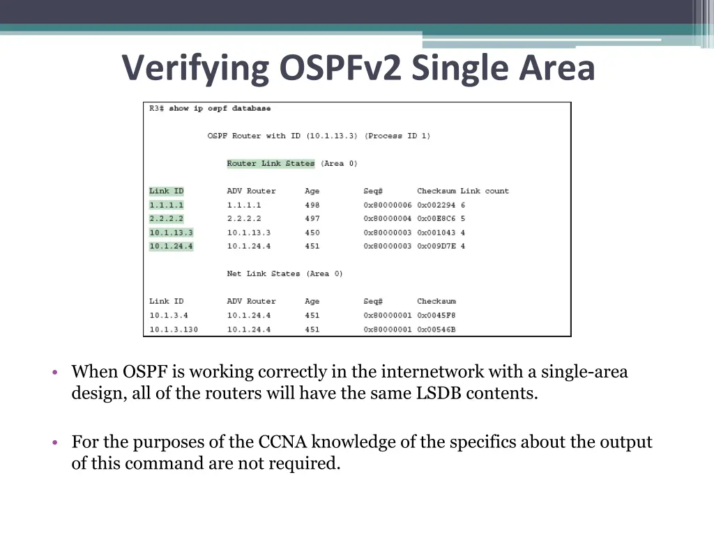 verifying ospfv2 single area 1