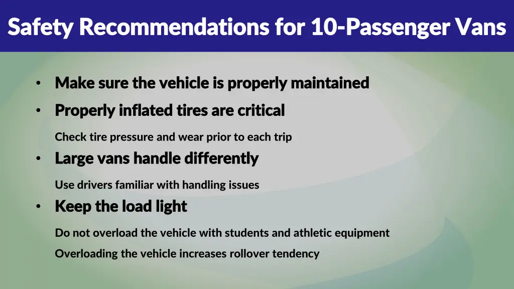 safety recommendations for 10 safety