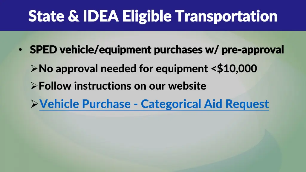 state idea eligible transportation state idea 11
