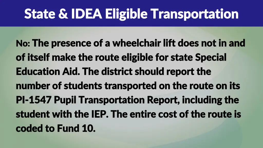 state idea eligible transportation state idea 8