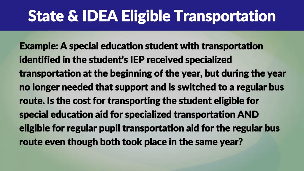 state idea eligible transportation state idea 9