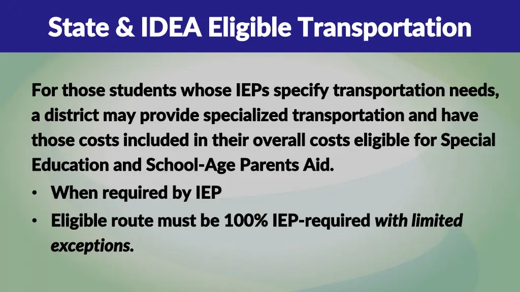 state idea eligible transportation state idea