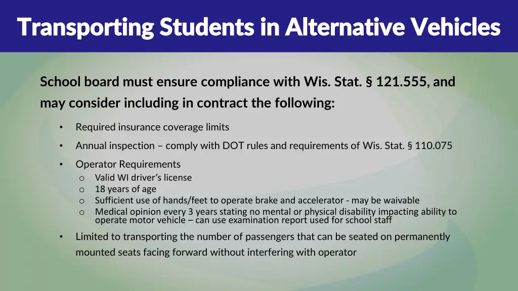 transporting students in alternative vehicles 1