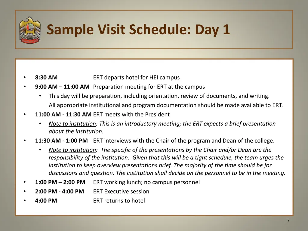 sample visit schedule day 1