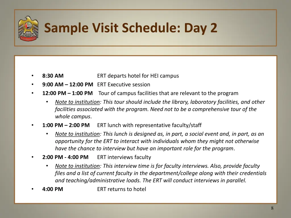 sample visit schedule day 2