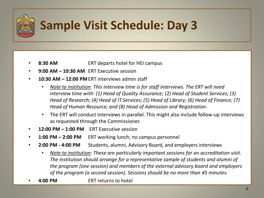 sample visit schedule day 3