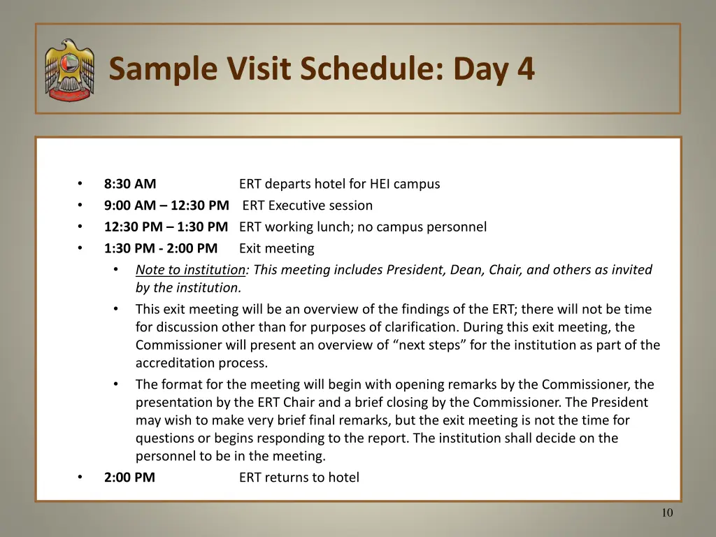 sample visit schedule day 4