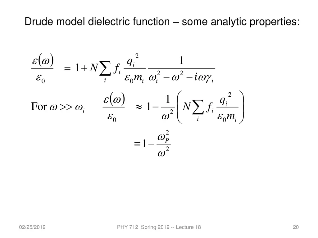 drude model dielectric function some analytic