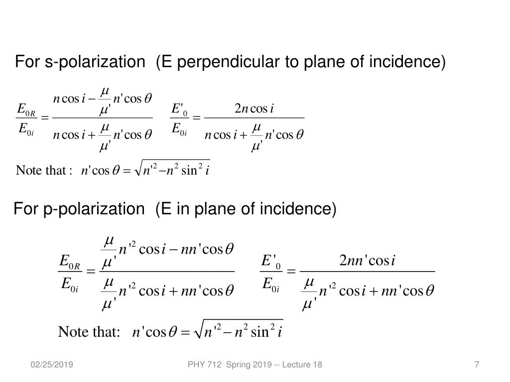 for s polarization e perpendicular to plane