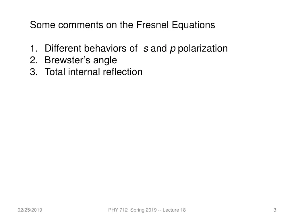some comments on the fresnel equations