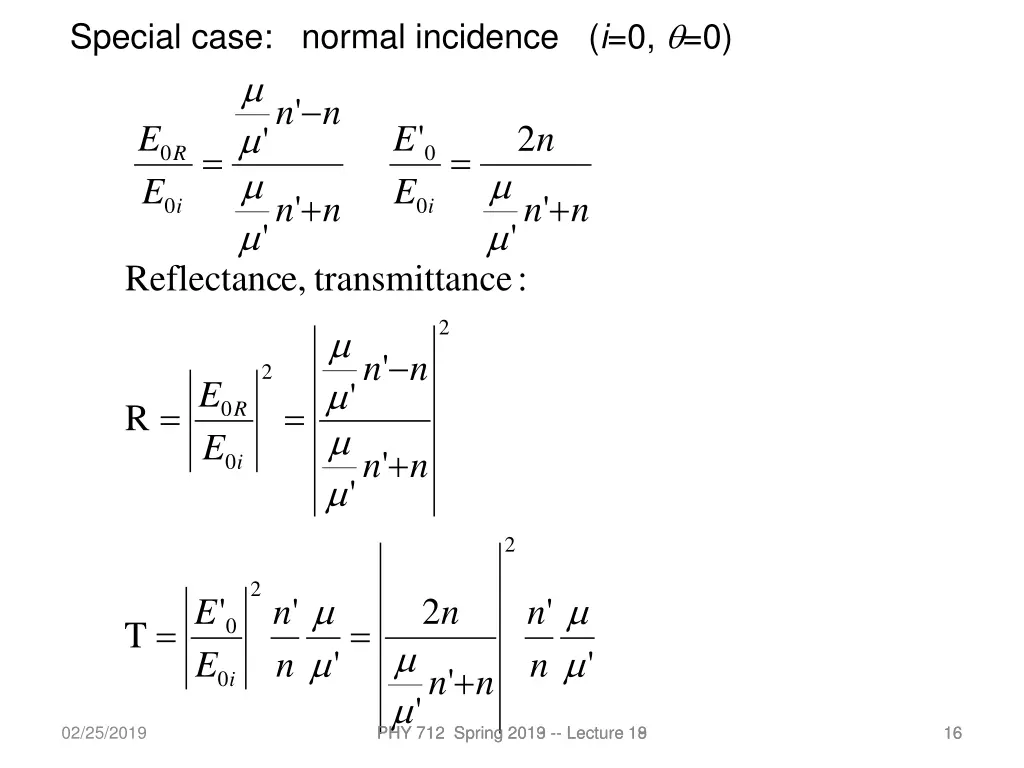 special case normal incidence i 0 0