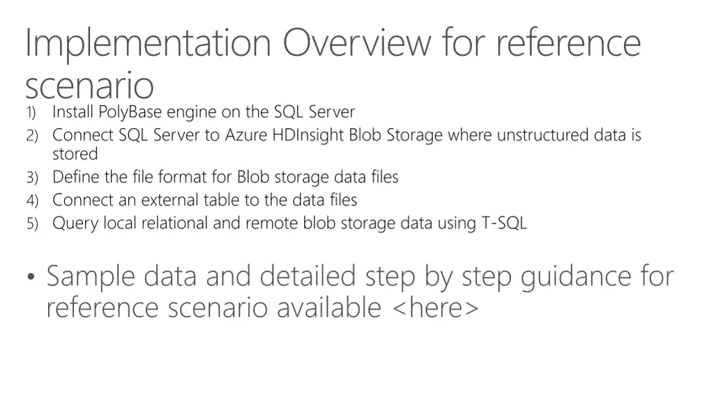 implementation overview for reference scenario