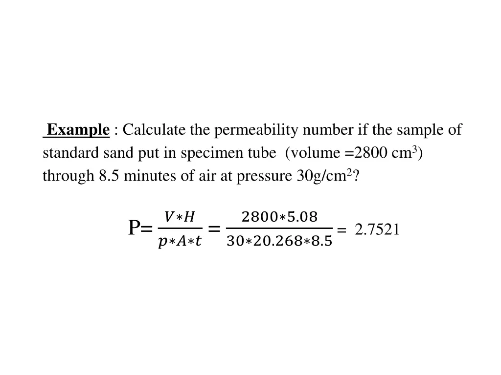 example calculate the permeability number