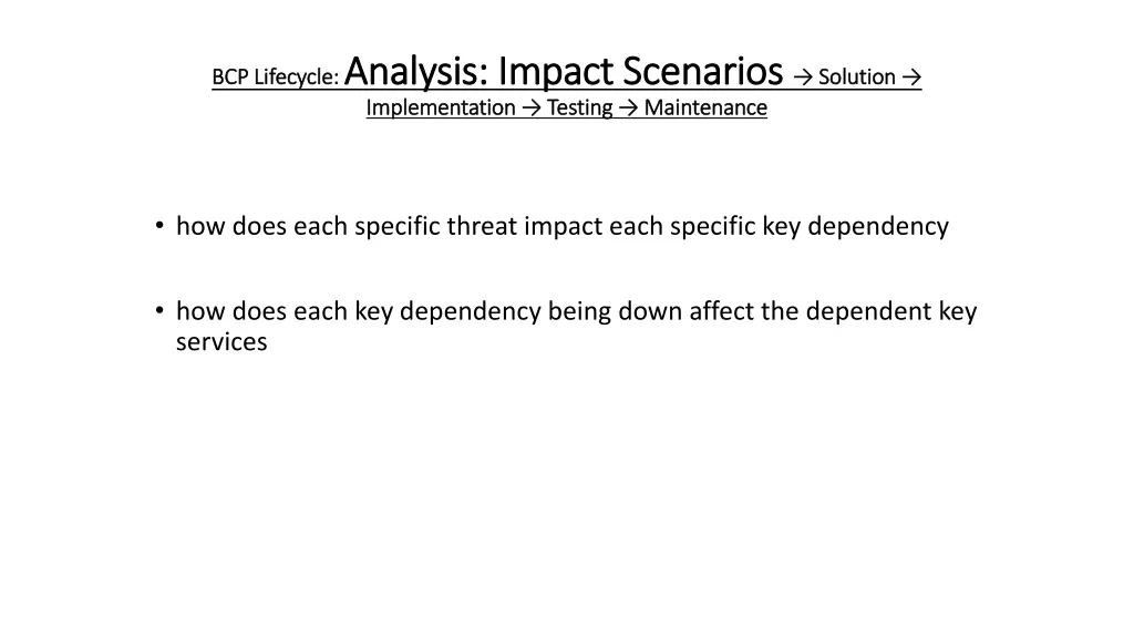bcp lifecycle analysis analysis impact scenarios