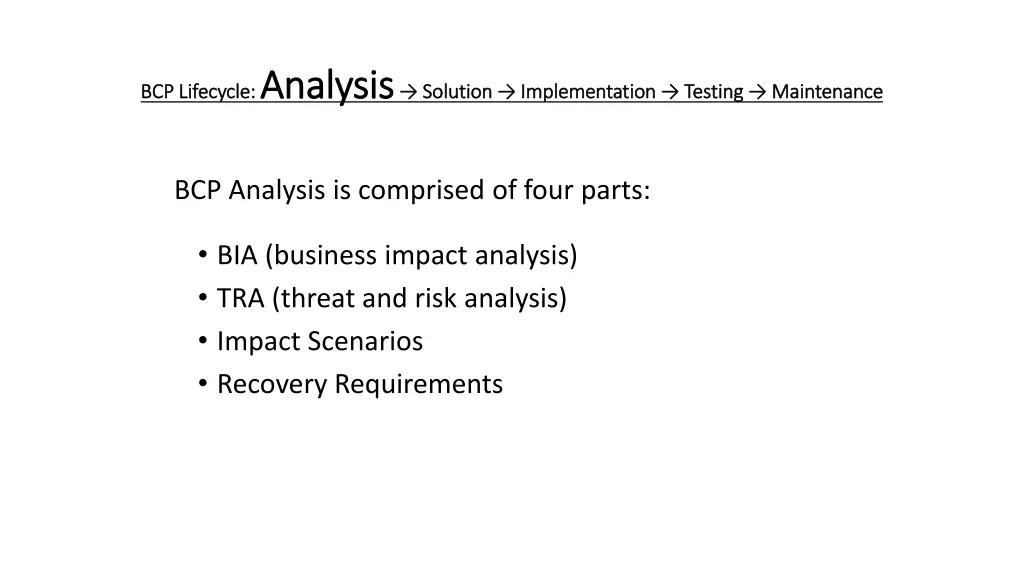 bcp lifecycle analysis analysis solution