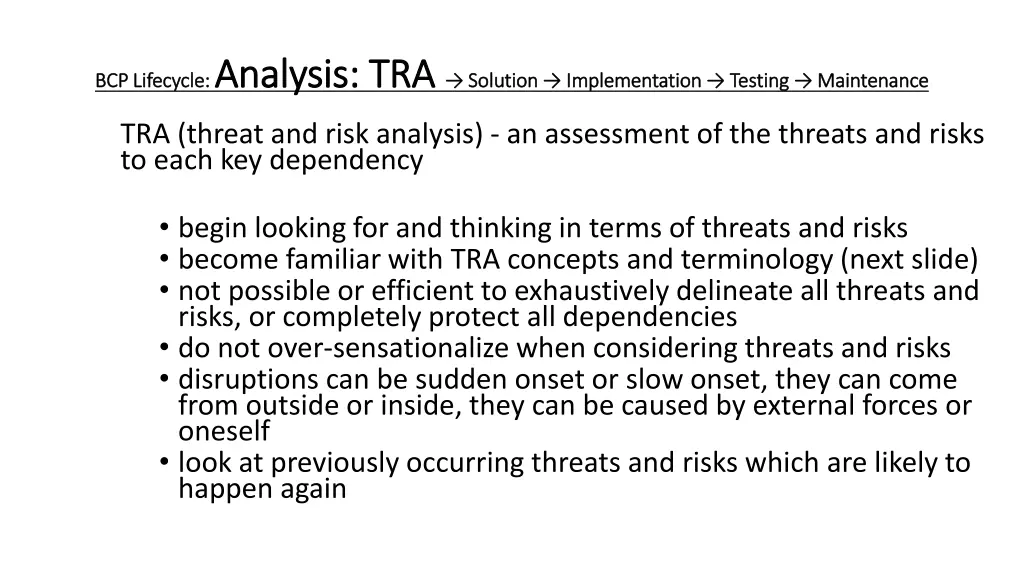 bcp lifecycle analysis analysis tra