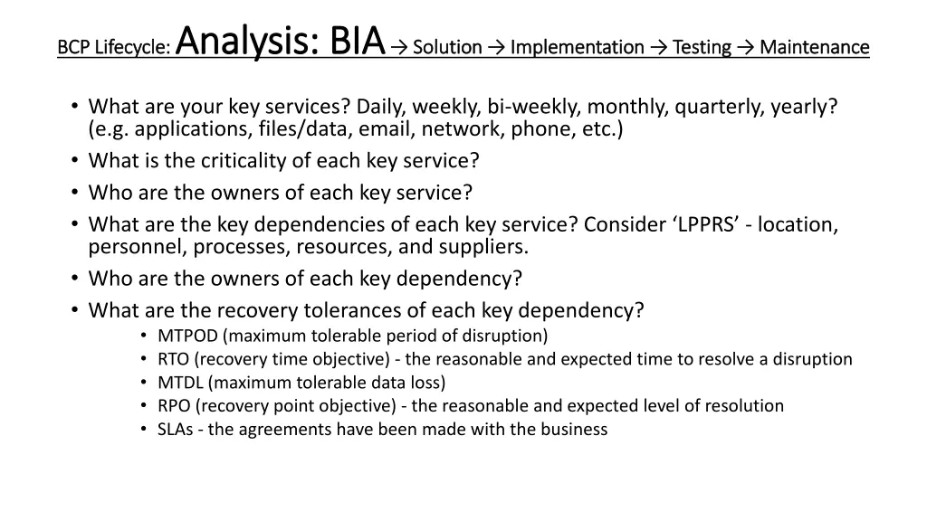bcp lifecycle analysis bia analysis bia solution 1