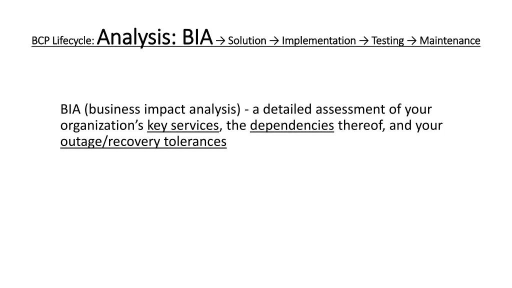 bcp lifecycle analysis bia analysis bia solution