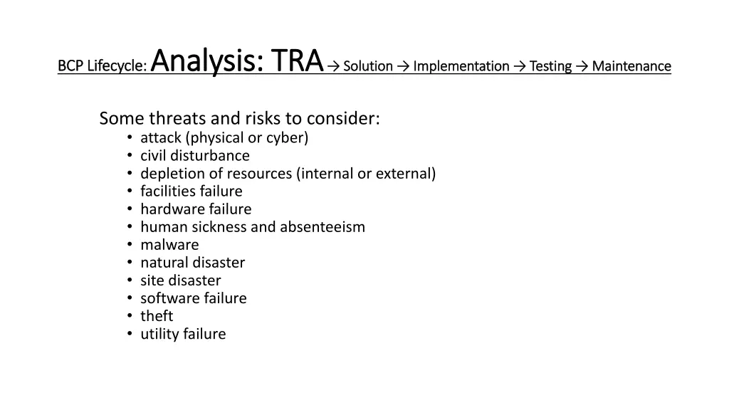 bcp lifecycle analysis tra analysis tra solution 1