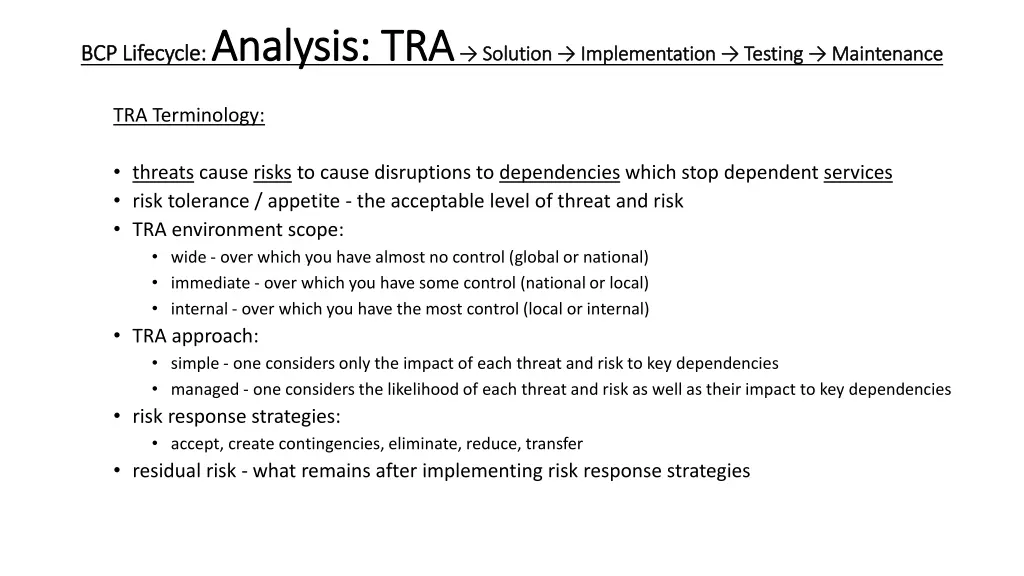 bcp lifecycle analysis tra analysis tra solution