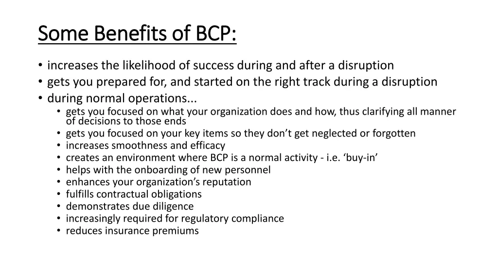 some benefits of bcp some benefits of bcp