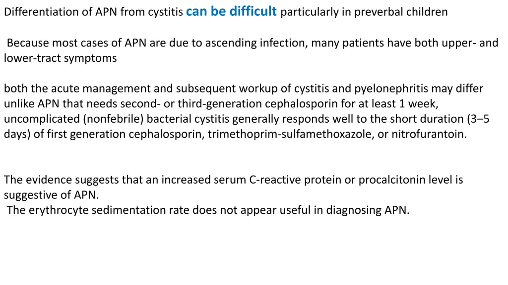 differentiation of apn from cystitis