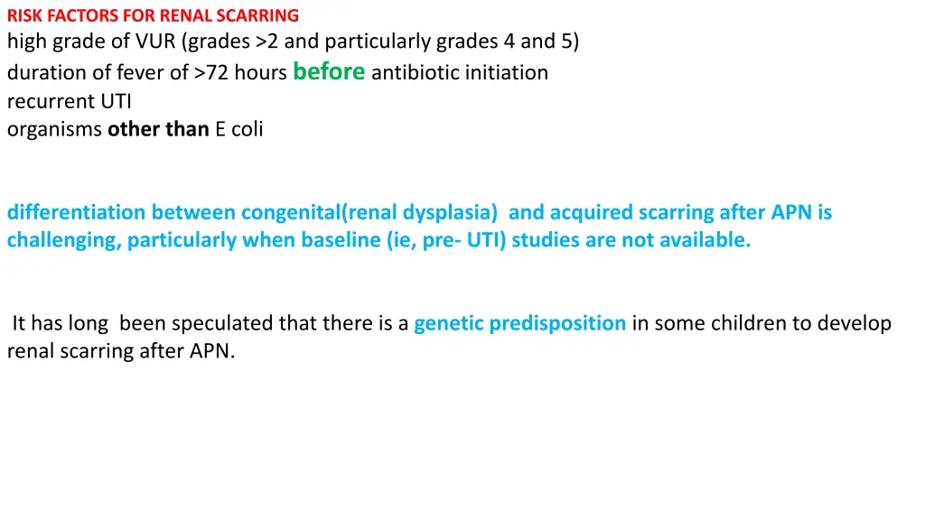 risk factors for renal scarring high grade