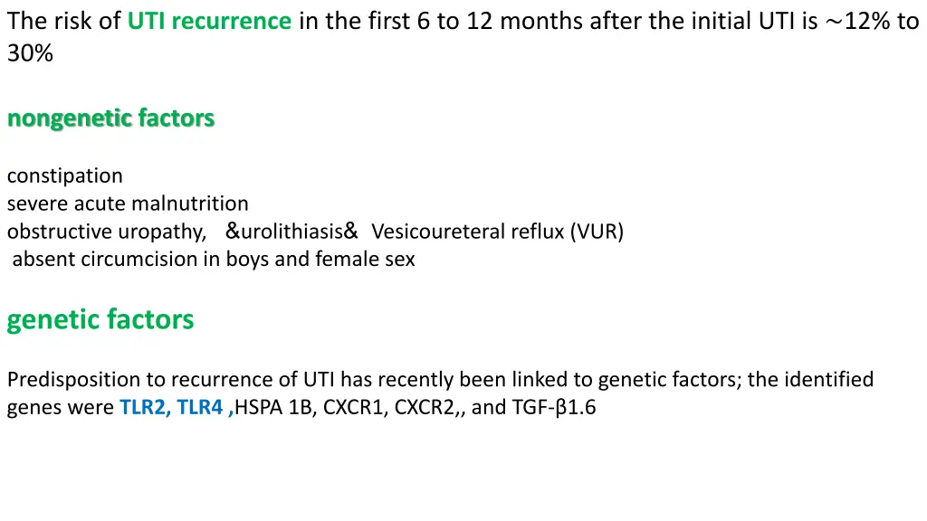 the risk of uti recurrence in the first