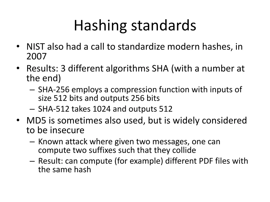 hashing standards