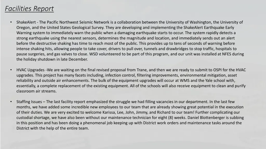facilities report