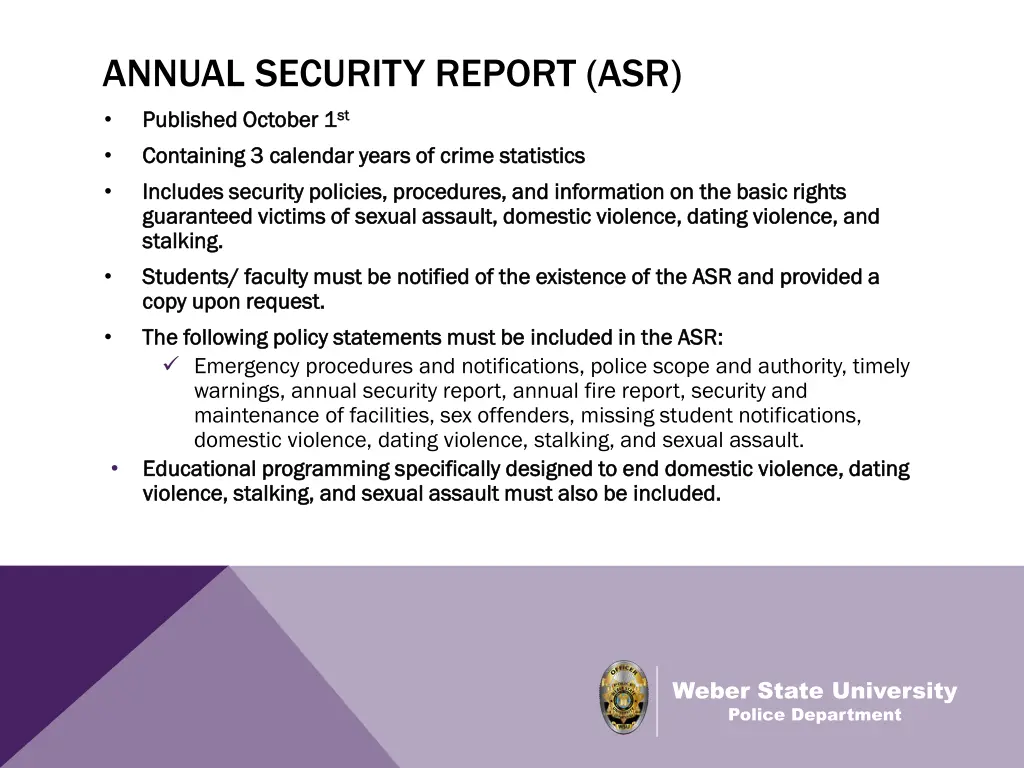 annual security report asr published october