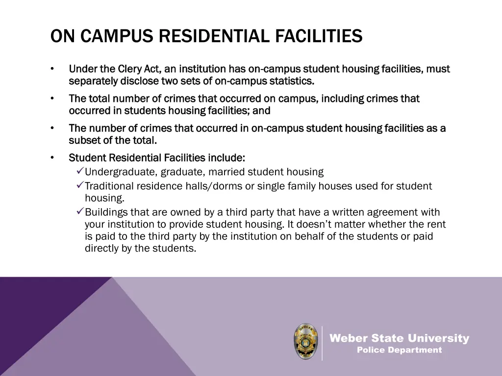 on campus residential facilities