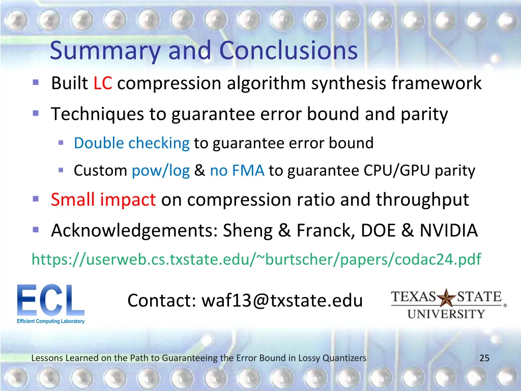 summary and conclusions built lc compression
