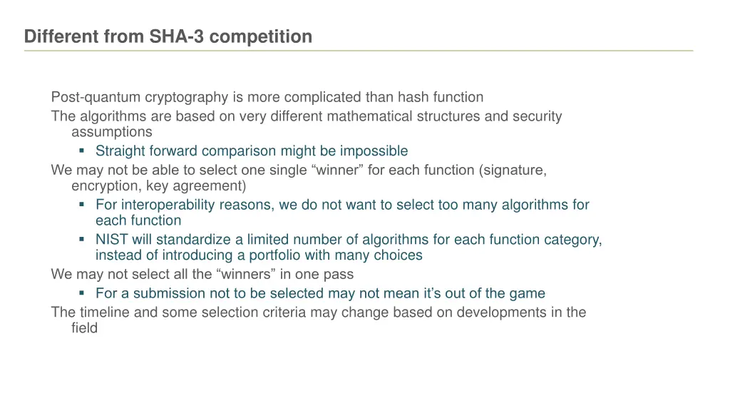 different from sha 3 competition