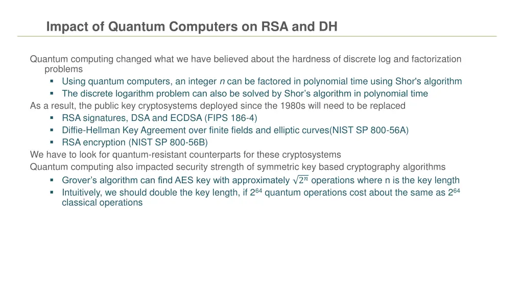 impact of quantum computers on rsa and dh