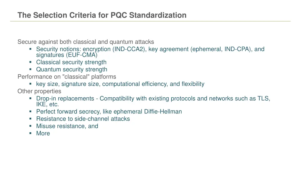 the selection criteria for pqc standardization