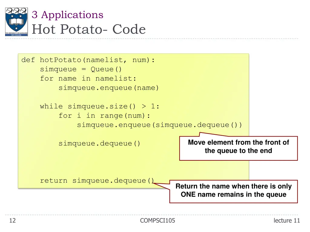 3 applications hot potato code