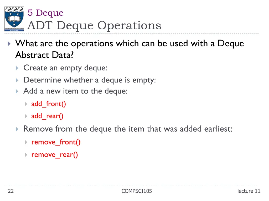 5 deque adt deque operations