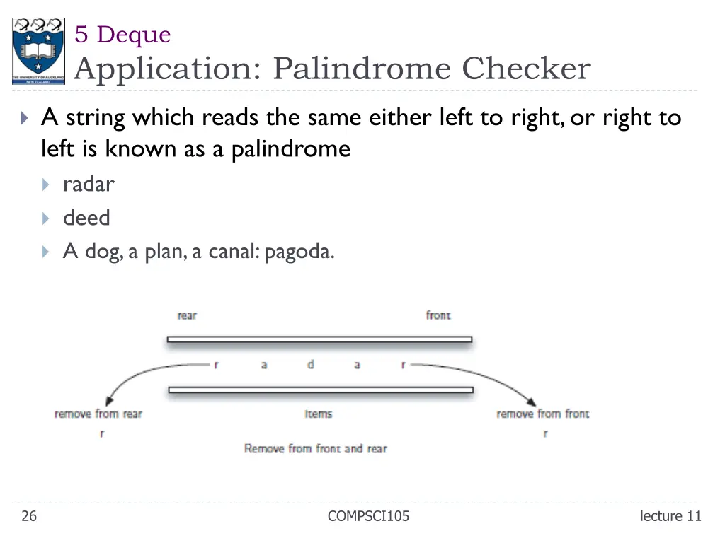 5 deque application palindrome checker