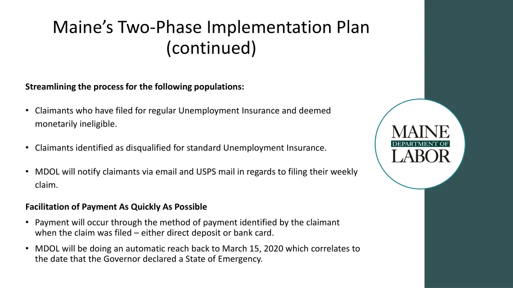 maine s two phase implementation plan continued