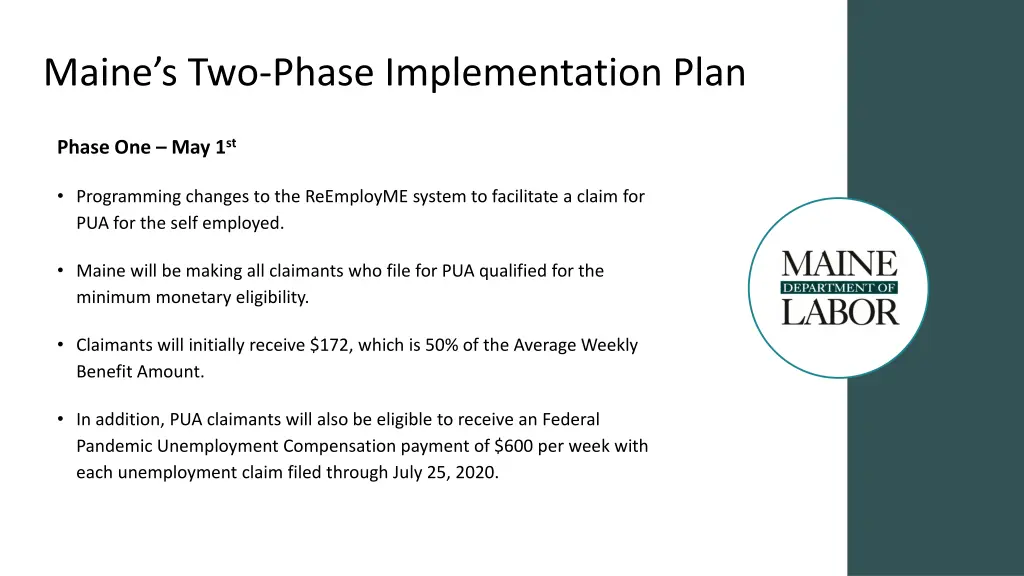maine s two phase implementation plan