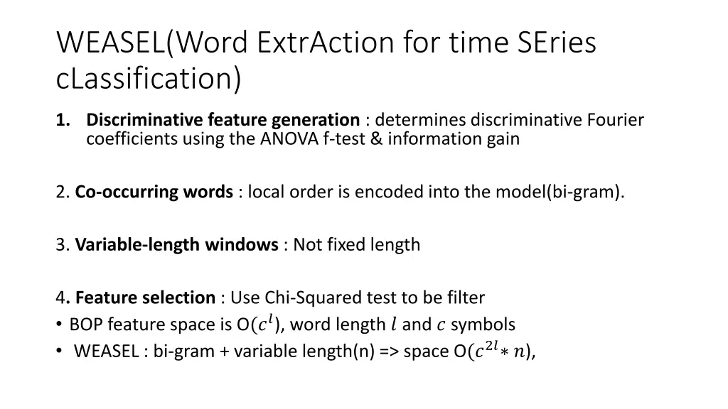 weasel word extraction for time series