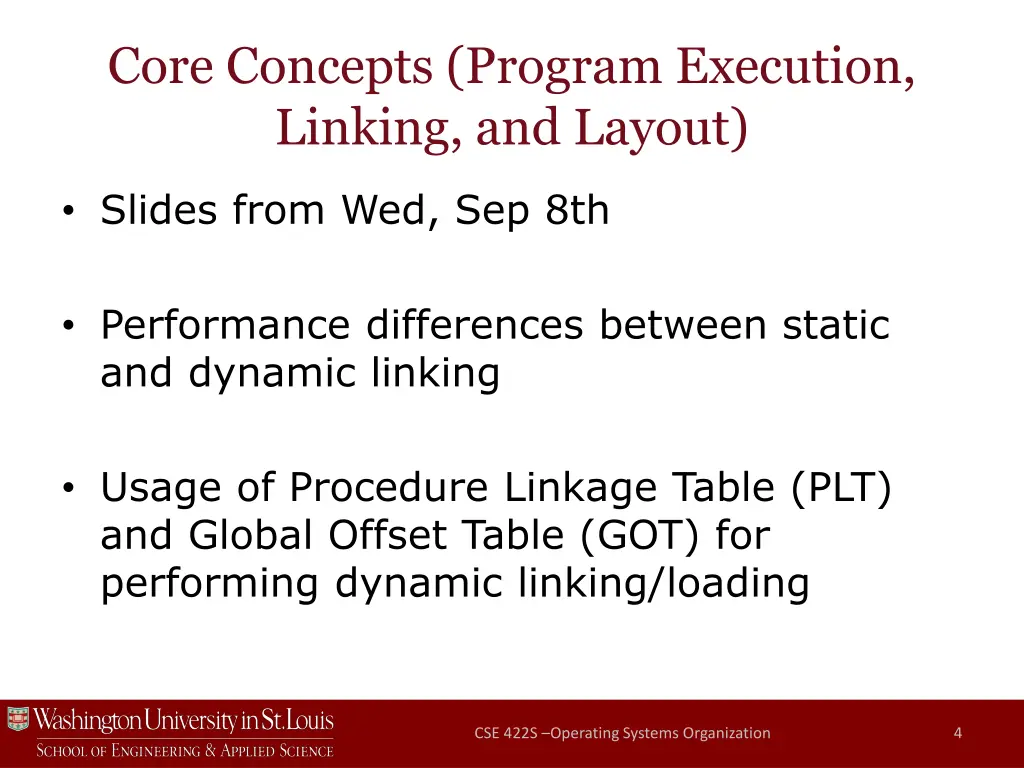 core concepts program execution linking and layout