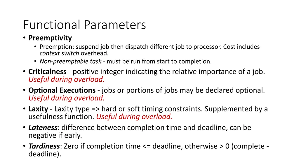 functional parameters preemptivity preemption