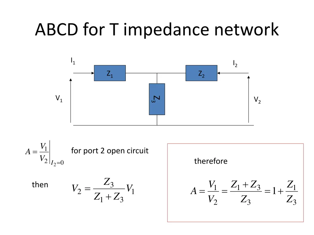 abcd for t impedance network