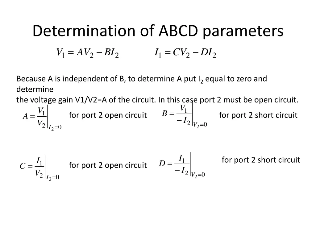 determination of abcd parameters bi av v i