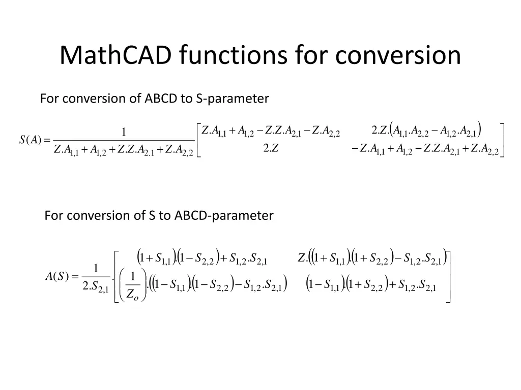 mathcad functions for conversion